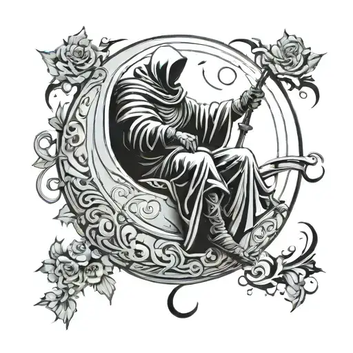 A Tattoo Design Wih Moon Knight Sitting On The Waxing Crescent Moon