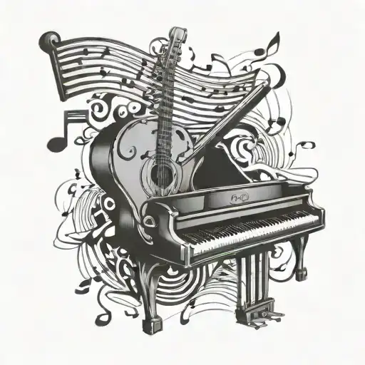 Music Tattoo With Percussion And Piano Elements With Letters Ggk