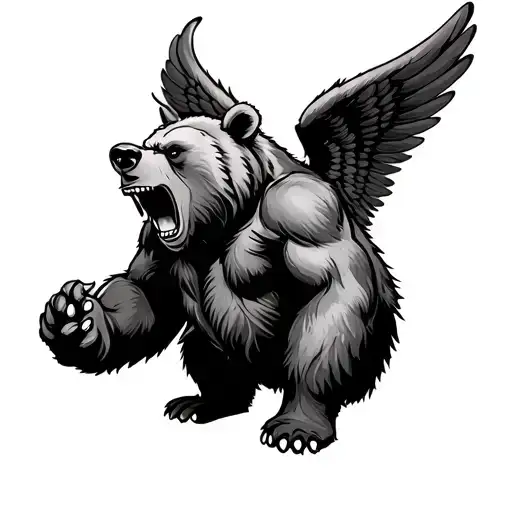 Angry Bear With Wings Surrounded