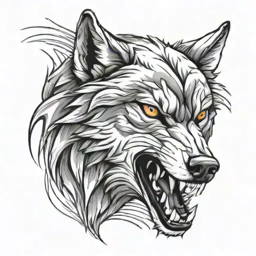 Growling Wolf Head Tattoo Design
