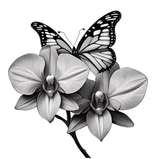 Two Butterflies With A Orchid Flower