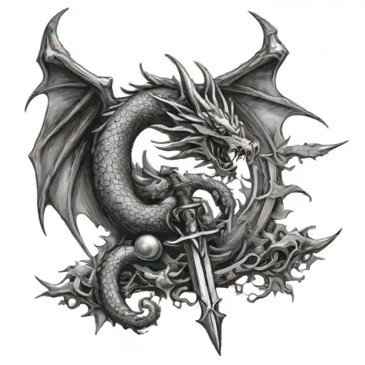 Dragon And Swords With Tree