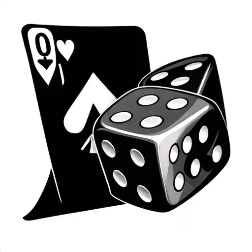 Dice Infront Of Playing Cards In A Royal Flush