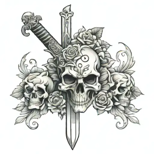 Sword Flowers Skull Wearing