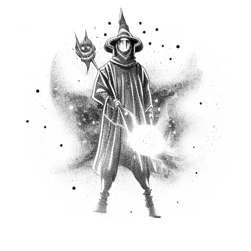 Wizard Casting A Spell With A Swirling Galaxy As The Background