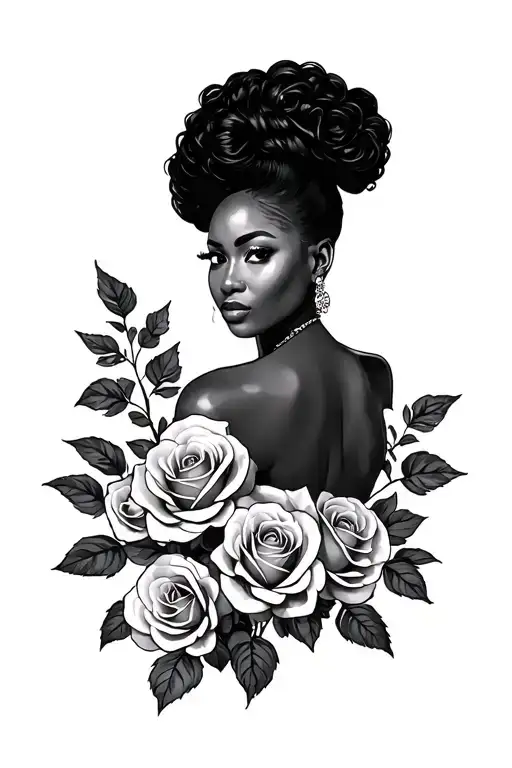 African American Lady With Hair And Roses Growing