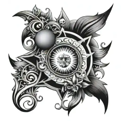 Shoulder Tattoo Ornament With Moon Elements Star And Sun