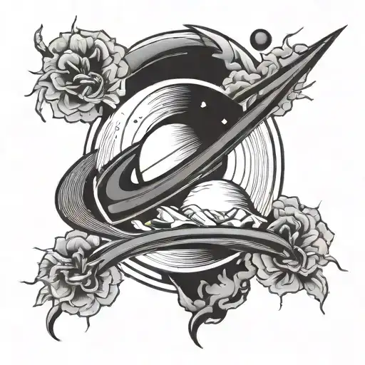 Minimalist Lineart Black And White Drawing Of Saturn And Capricorn Symbol Less Design