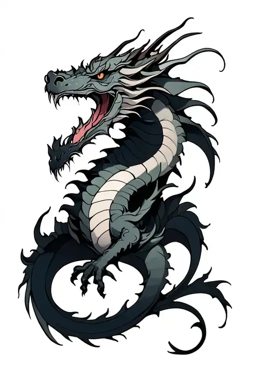 Faded Slender Dragon Tattoo For Spine