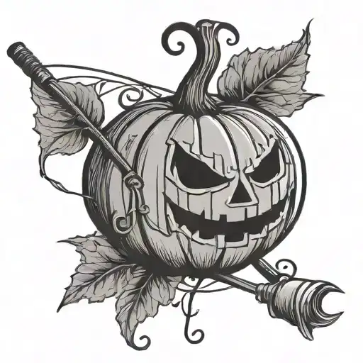 Pumpkin And Fishing Pole Intertwined