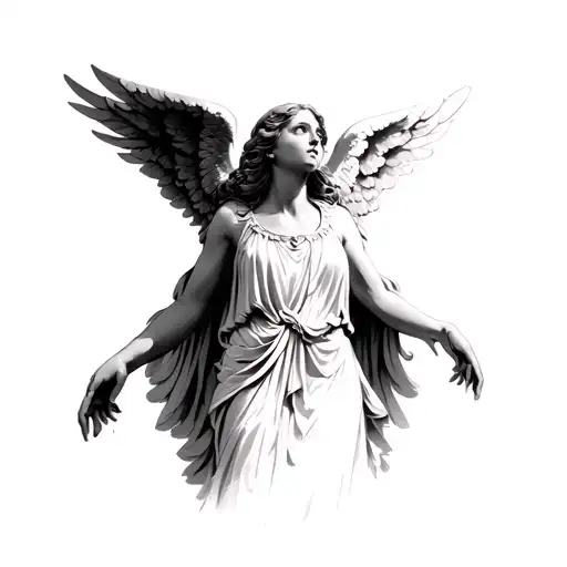 Angel Reaching Up To Eyes Looking Forward
