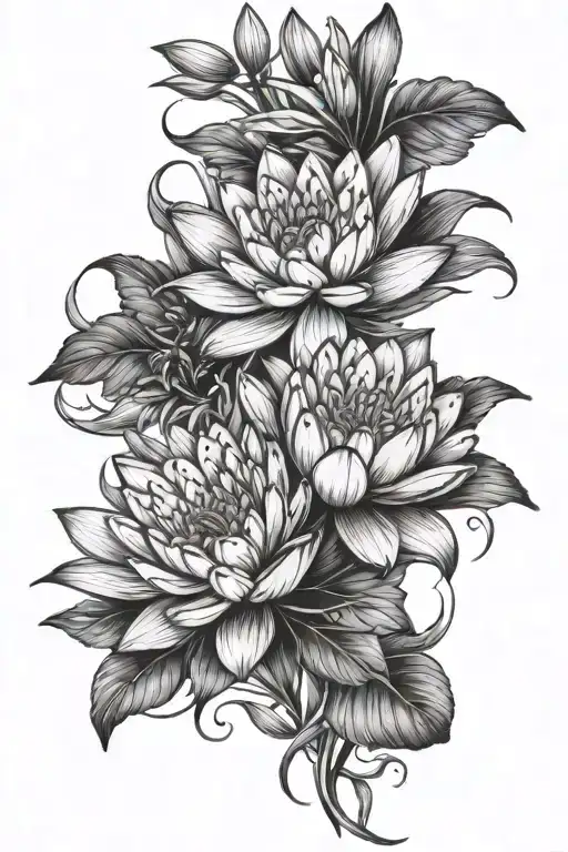 Water Lily And Larkspur Flowers Intertwined