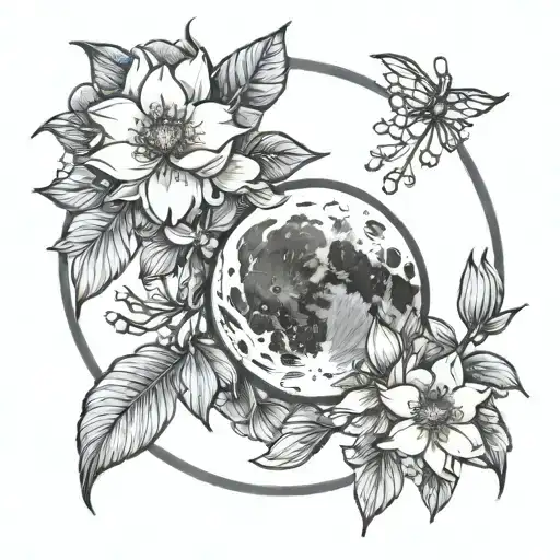 Full Moon And Jasmine Flower Surrounded