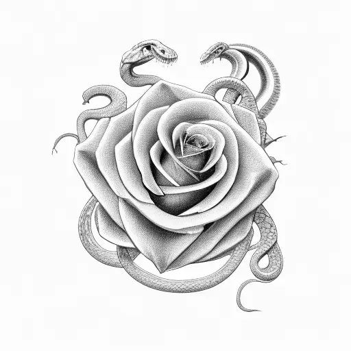 Snake And Roses Black In The Sun