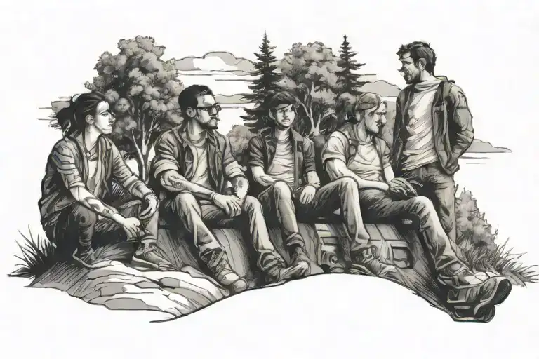 3 Friends Sitting On A Hill With Trees Looking At A Train