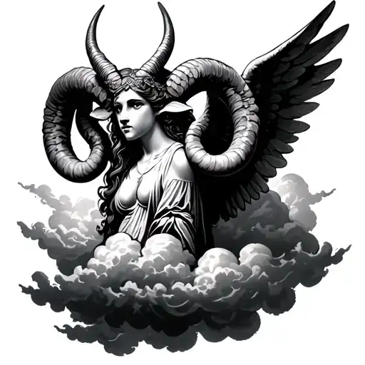 A Rememberence Tattoo With Clouds And Ram Horns Reminiscent Of Guardian Angel
