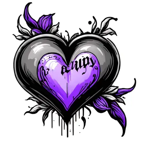 Purple Heart Black Letters On Forearm