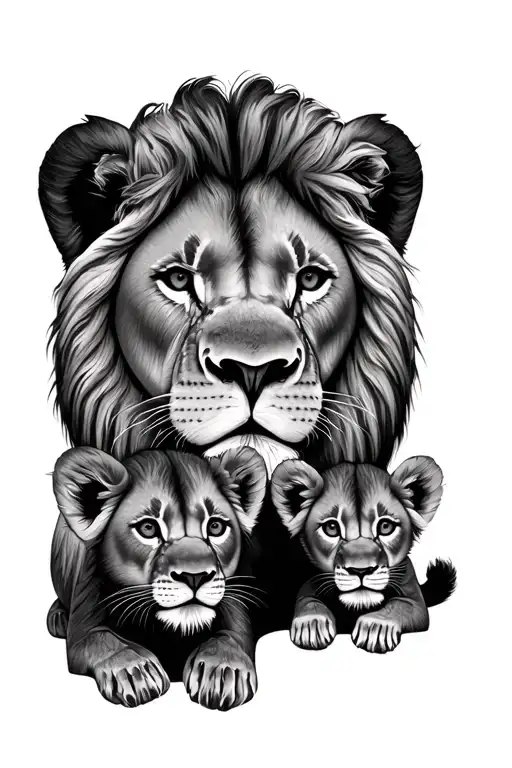 Lion Face And Two Cubs