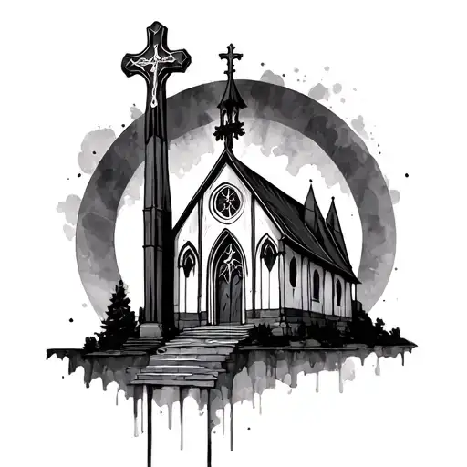 Minimalistic Gothic Church And Cross Faded