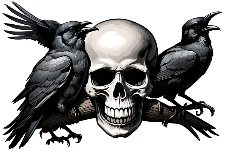 Skull Holding Latern With Crows