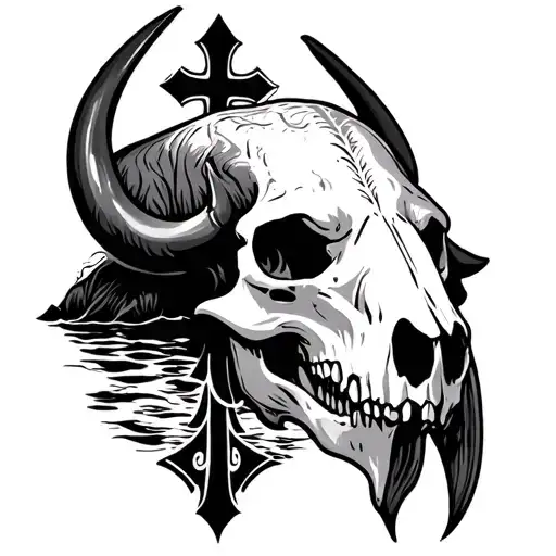 Buffalo Skull With Mariners Cross And Waters