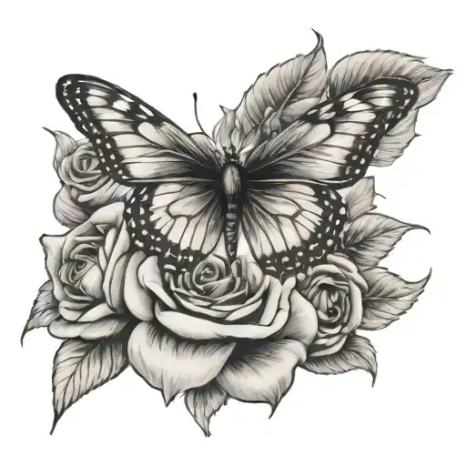 Butterfly And Roses With Sun