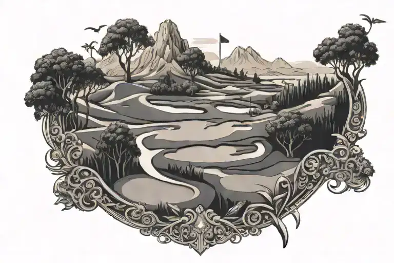 An Intricate Black-grey Design Of A Golf Course With Hidden One Piece References