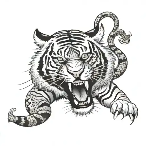 A Tiger Is Fighting With A Snake