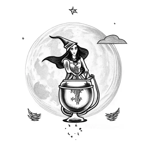 A Tarot Card Featuring A Witch Holding A Cauldron Under A Full Moon