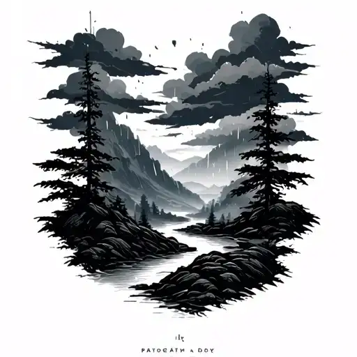 Rainy Valley With Dark Clouds