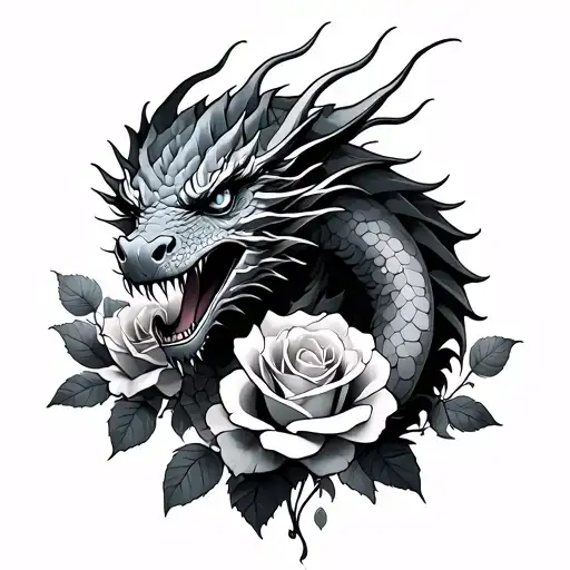 Dragon And Roses
