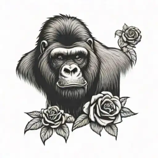 Silverback Gorilla With Roses And Border Collie On A Lead