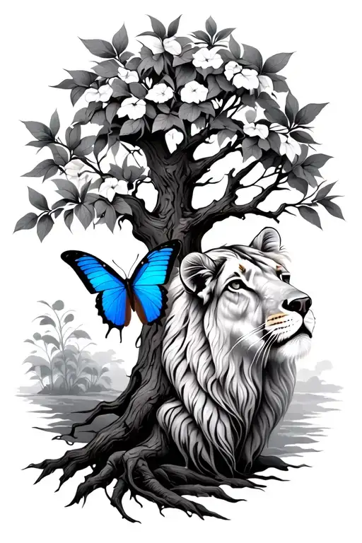 Willow Tree With Taurus Sign And Leo Sign And Blue Butterfly