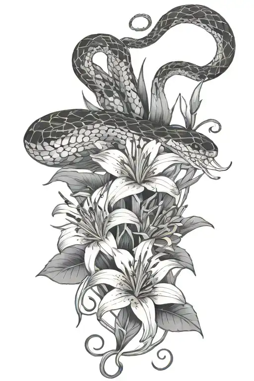 Snake And Red Spider Lillies Thigh