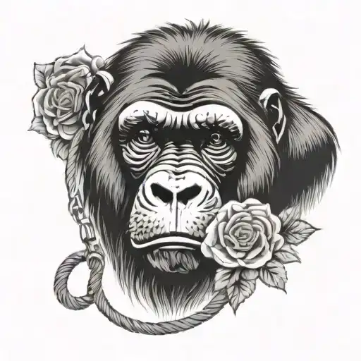 Silverback Gorilla With Rose In His Ear And Border Collie Dog On A Lead