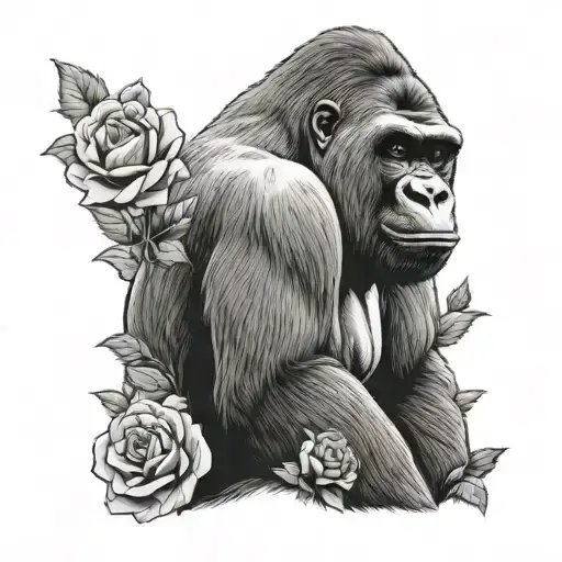 Silverback Gorilla With English Rose In His Ear
