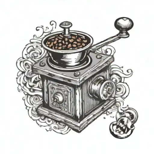 A Coffee Grinder With Horror-themed Symbols Engraved On It