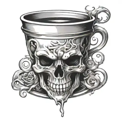 A Coffee Cup Morphing Into A Creepy Skull