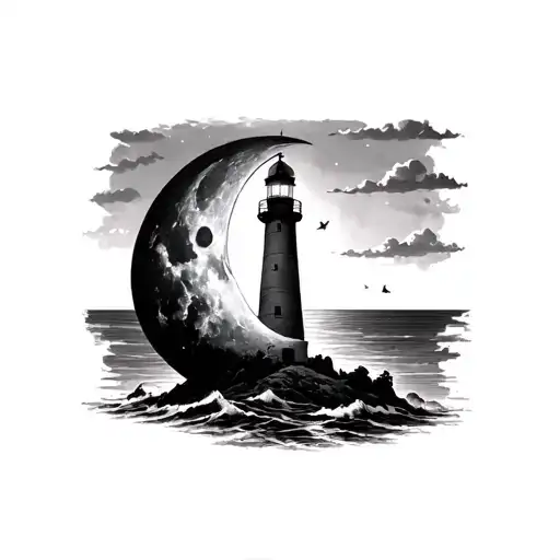 Lighthouse In Crescent Moon