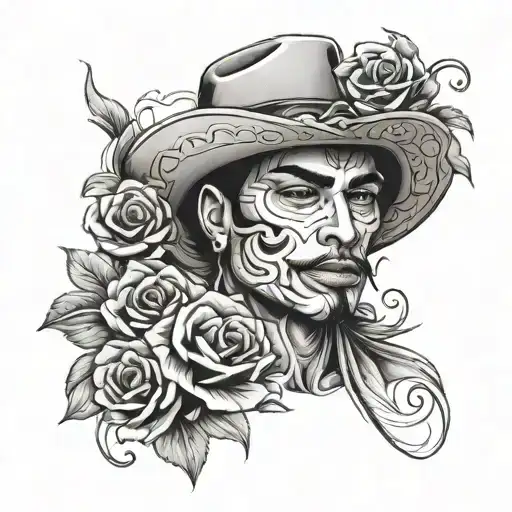 Chicano Style Portrait With Flowers Intertwined