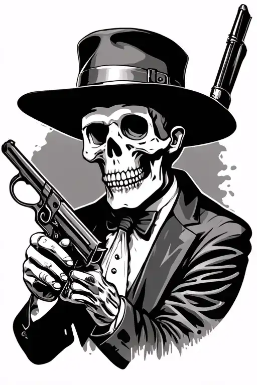 1920S Gangster Skeleton Holding Tommy Gun