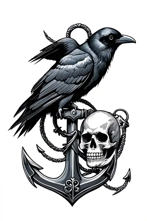 Crow And Skull On Fouled Anchor