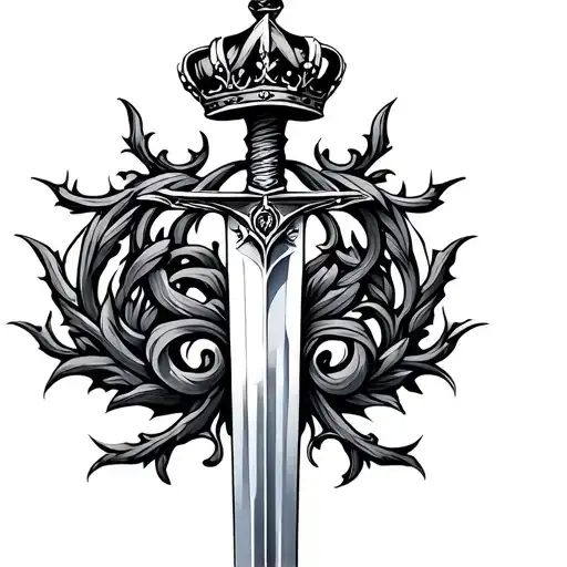 Sword And Crown With Filigree Vine Intertwined