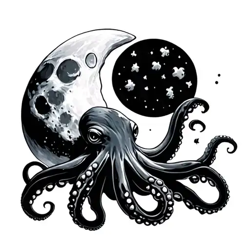 Octopus Holding Cresent Moon