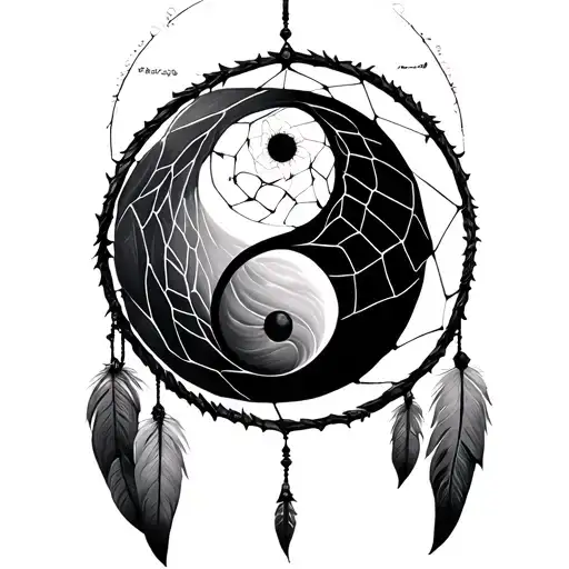 Dreamcatcher Merged With Ying Yang Symbol