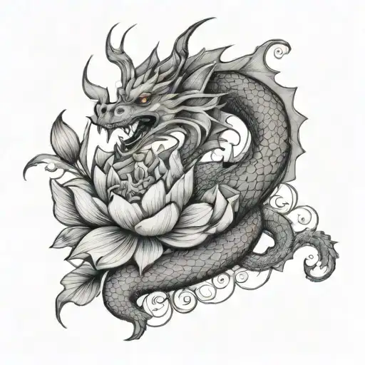 Dragon With Lotus Flower