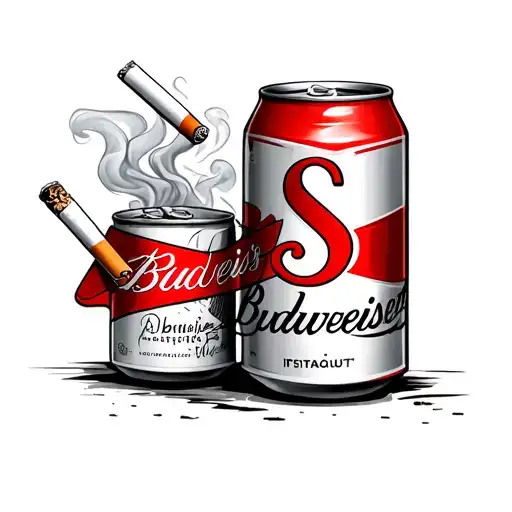 Budweiser Can With Cigarette And The Initial S In The Smoke