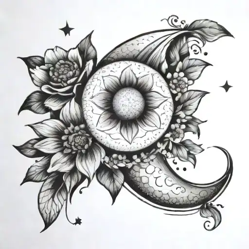 Moon And Flower And Starts On Chest