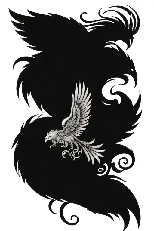 Flowers And A Phoenix With A Long Tail