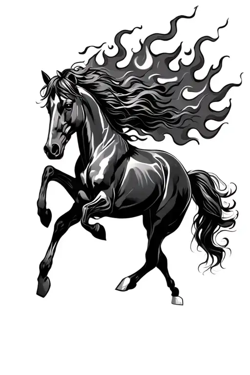 Mustang Horse Flames Coming Off Back